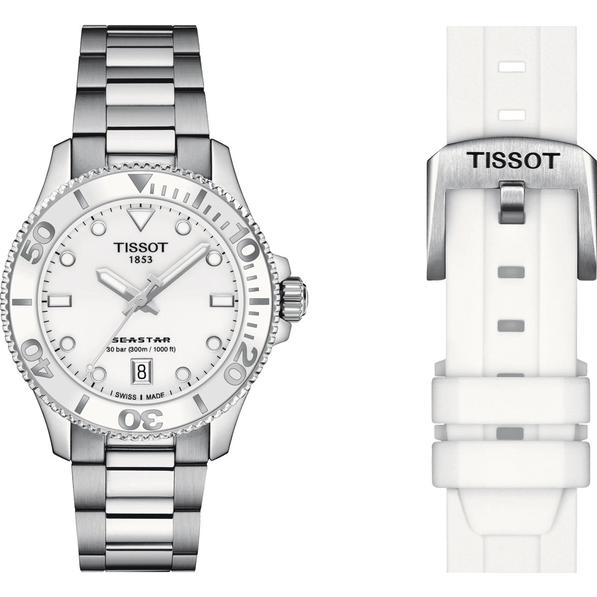 Tissot Seastar 1000 Lady Quartz 36mm White Dial Stainless Steel Strap Unisex Watch - T120.210.11.011.00 Watches Tissot   