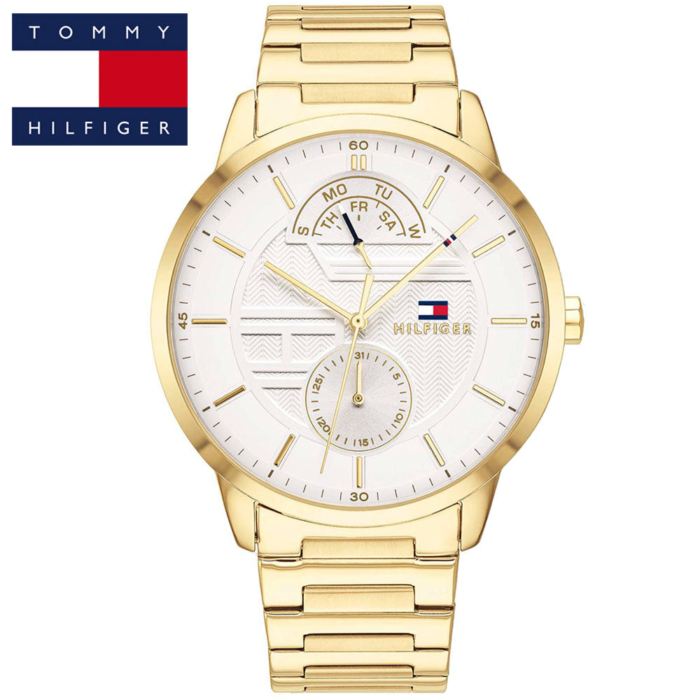 Tommy Hilfiger Hunter White Dial Gold Stainless Steel Strap Watch for Men - 1791609 Watches Tommy Hilfiger   