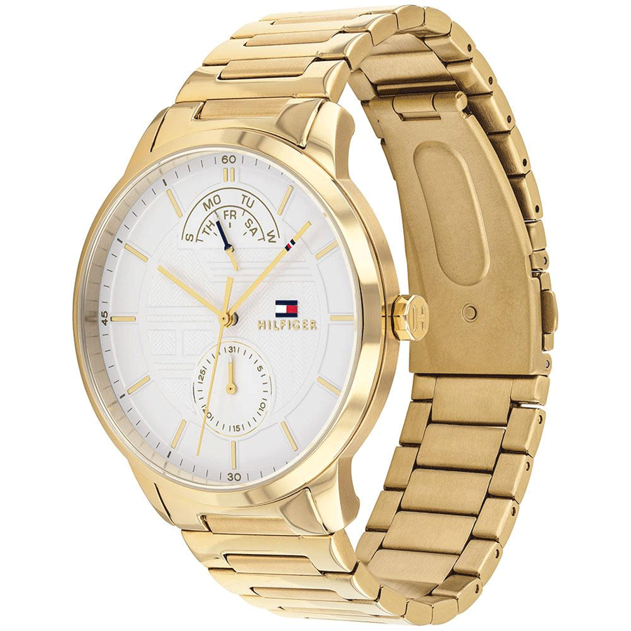 Tommy Hilfiger Hunter White Dial Gold Stainless Steel Strap Watch for Men - 1791609 Watches Tommy Hilfiger   