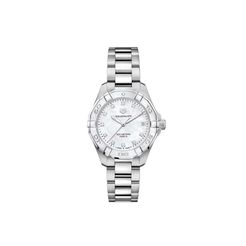 Tag Heuer Aquaracer 32mm White Mother of Pearl Dial Silver Steel Strap Watch for Women - WBD1314.BA0740 Watches Tag Heuer   