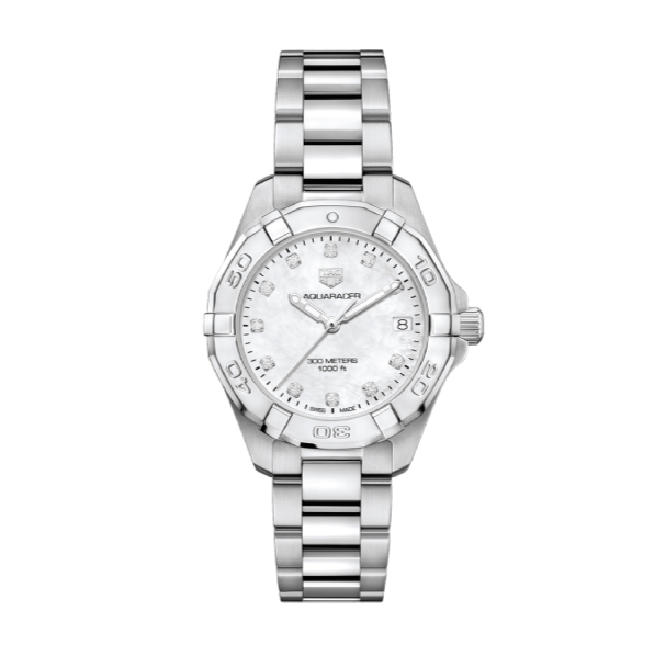 Tag Heuer Aquaracer White Mother of Pearl Dial Silver Steel Strap Watch for Women - WBD1311.BA0740 Watches Tag Heuer   