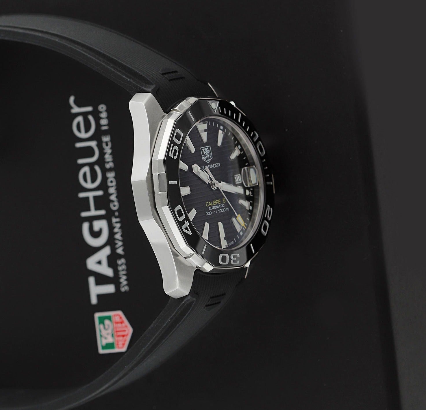 Tag Heuer Aquaracer Calibre 5 Automatic 41mm Black Dial Black Rubber Strap Watch for Men -  WAY211A.FT6151 Watches Tag Heuer   