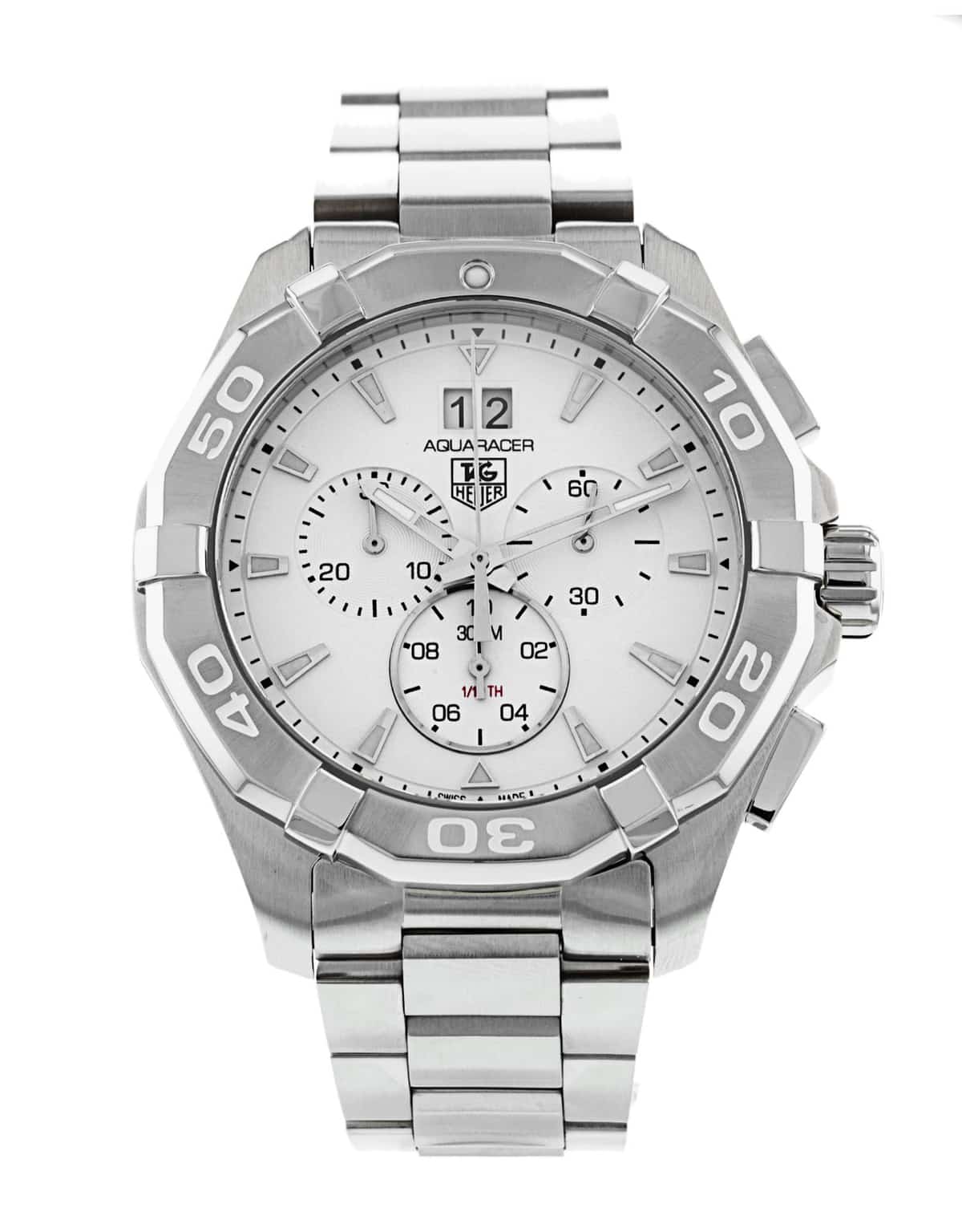 Tag Heuer Aquaracer 43mm White Dial Steel Strap Watch for Men - CAY1111.BA0927 Watches Tag Heuer   