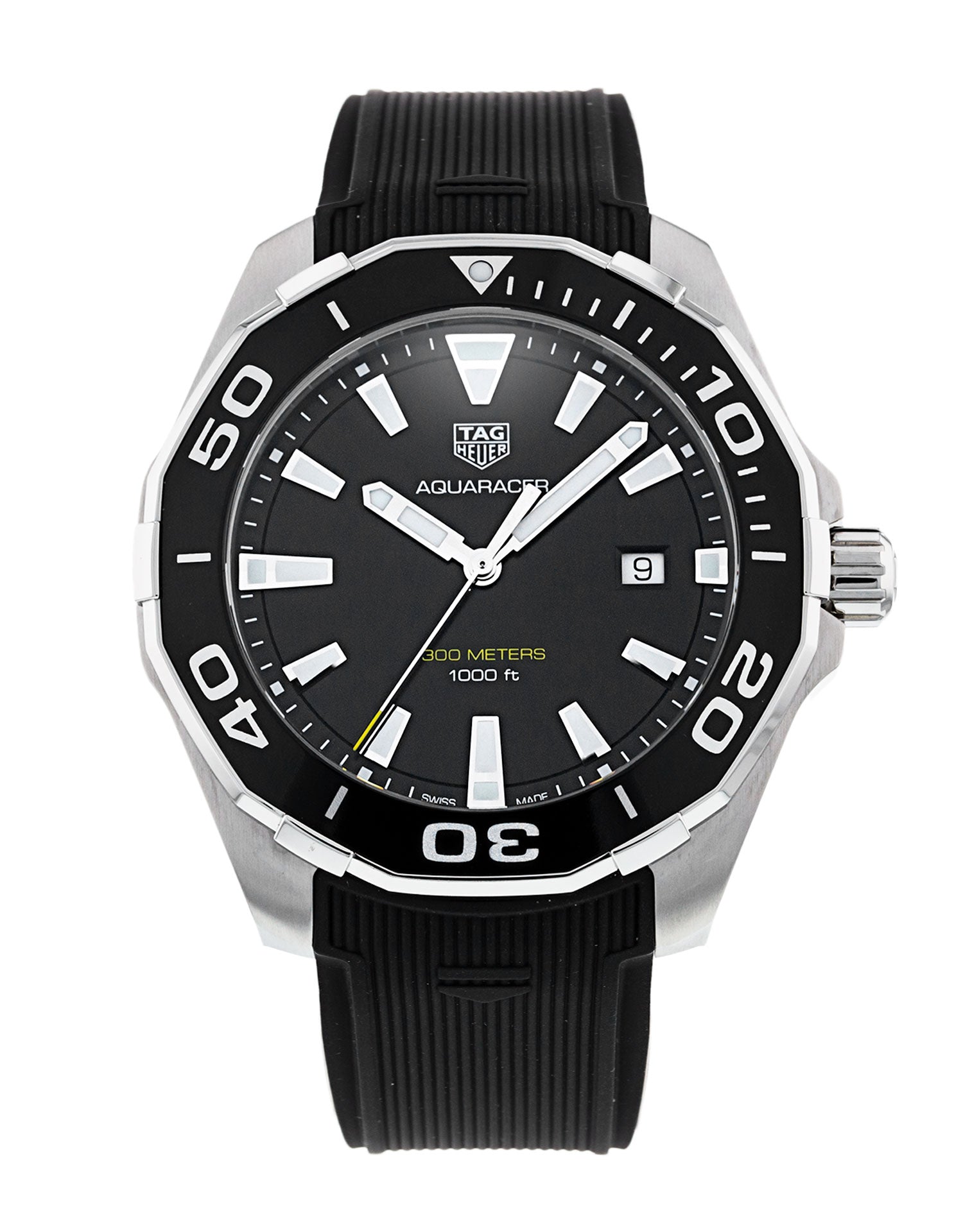 Tag Heuer Aquaracer 40mm Quartz Black Dial Black Rubber Strap Watch for Men -  WAY101A.FT6141 Watches Tag Heuer   