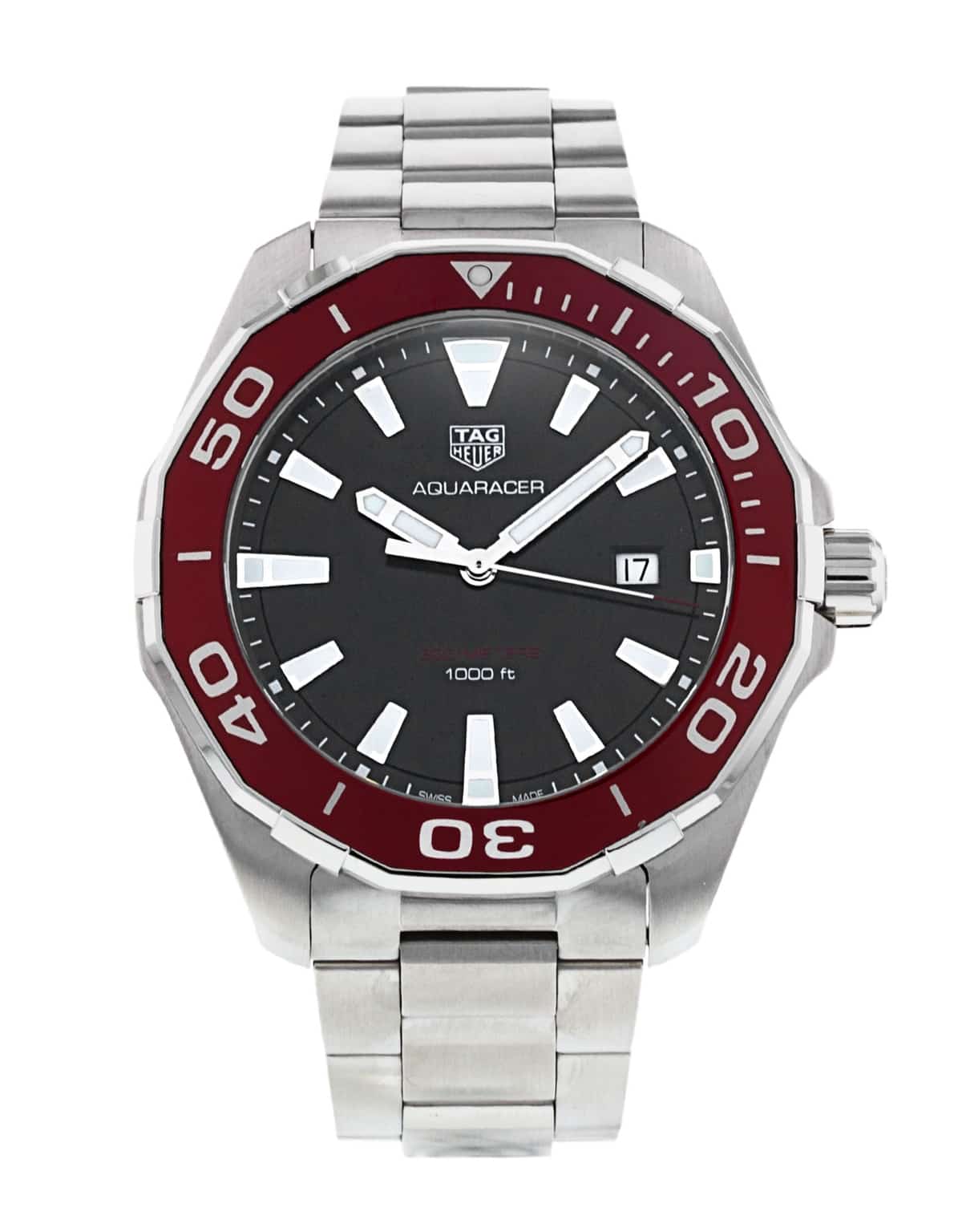 Tag Heuer Aquaracer 43mm Black Dial Silver Steel Strap Watch for Men - WAY101B.BA0746 Watches Tag Heuer   