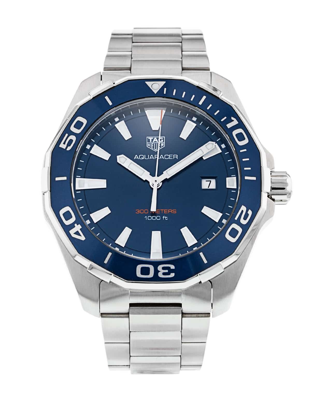 Tag Heuer Aquaracer 43mm Blue Dial Silver Steel Strap Watch for Men - WAY101C.BA0746 Watches Tag Heuer   