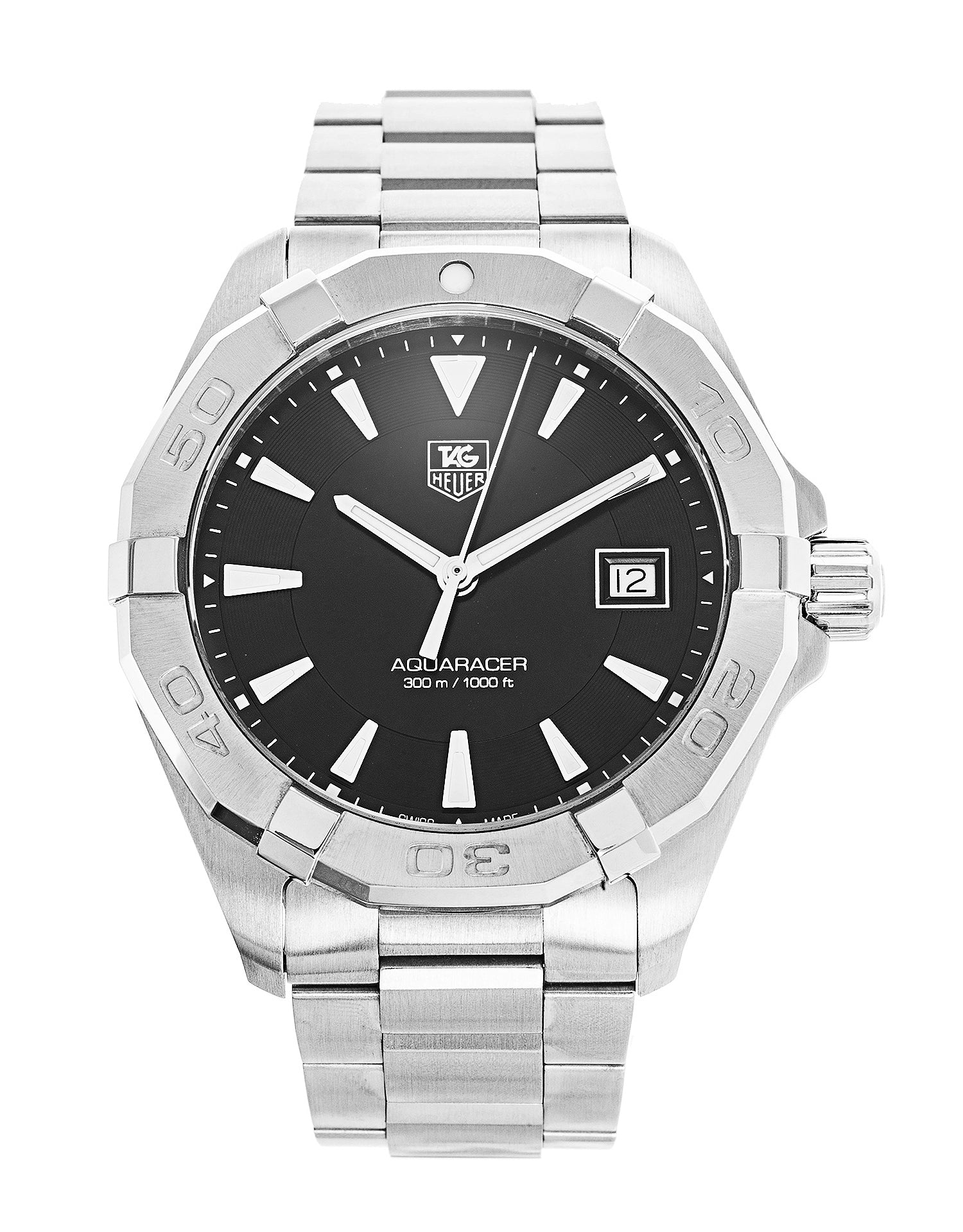 Tag Heuer Aquaracer 41mm Quartz Black Dial Silver Steel Strap Watch for Men - WAY1110.BA0928 Watches Tag Heuer   