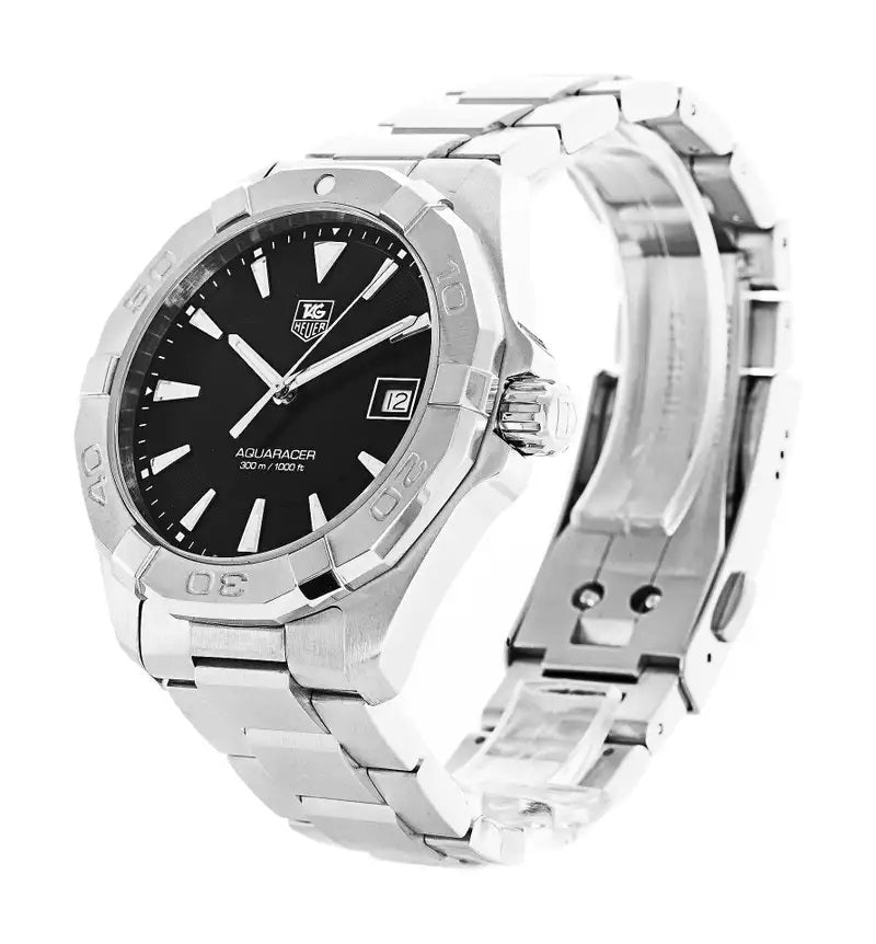 Tag Heuer Aquaracer 41mm Quartz Black Dial Silver Steel Strap Watch for Men - WAY1110.BA0928 Watches Tag Heuer   