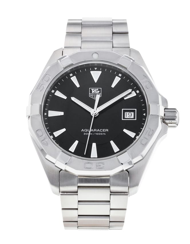 Tag Heuer Aquaracer 41mm Quartz Black Dial Silver Steel Strap Watch for Men - WAY1110.BA0928 Watches Tag Heuer   