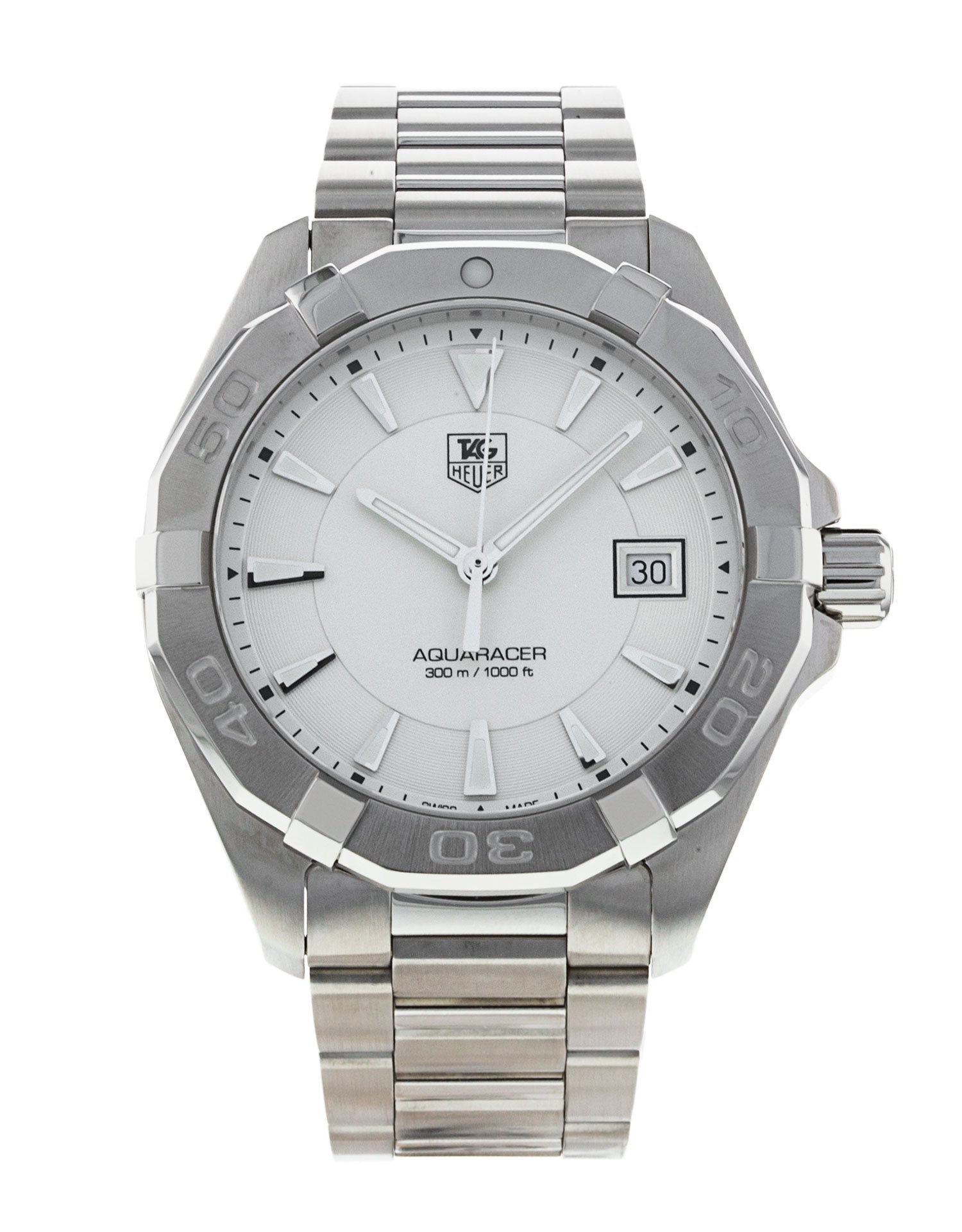 Tag Heuer Aquaracer 41mm Quartz White Dial Silver Steel Strap Watch for Men - WAY1111.BA0928 Watches Tag Heuer   