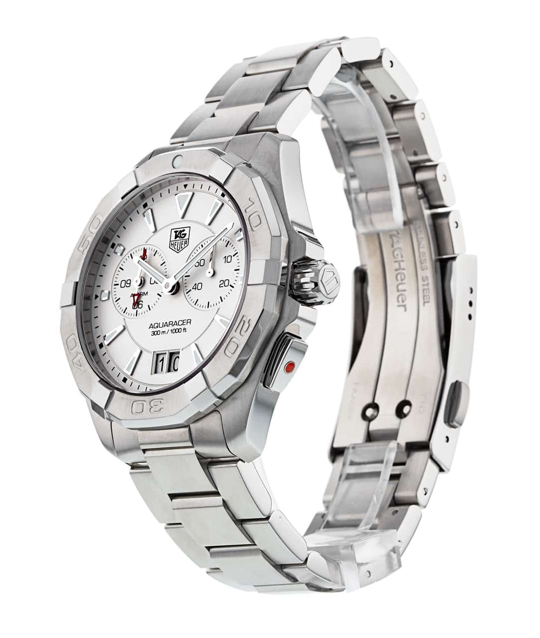 Tag Heuer Aquaracer Quartz Chronograph White Dial Silver Steel Strap Watch for Men - WAY111Y.BA0928 Watches Tag Heuer   