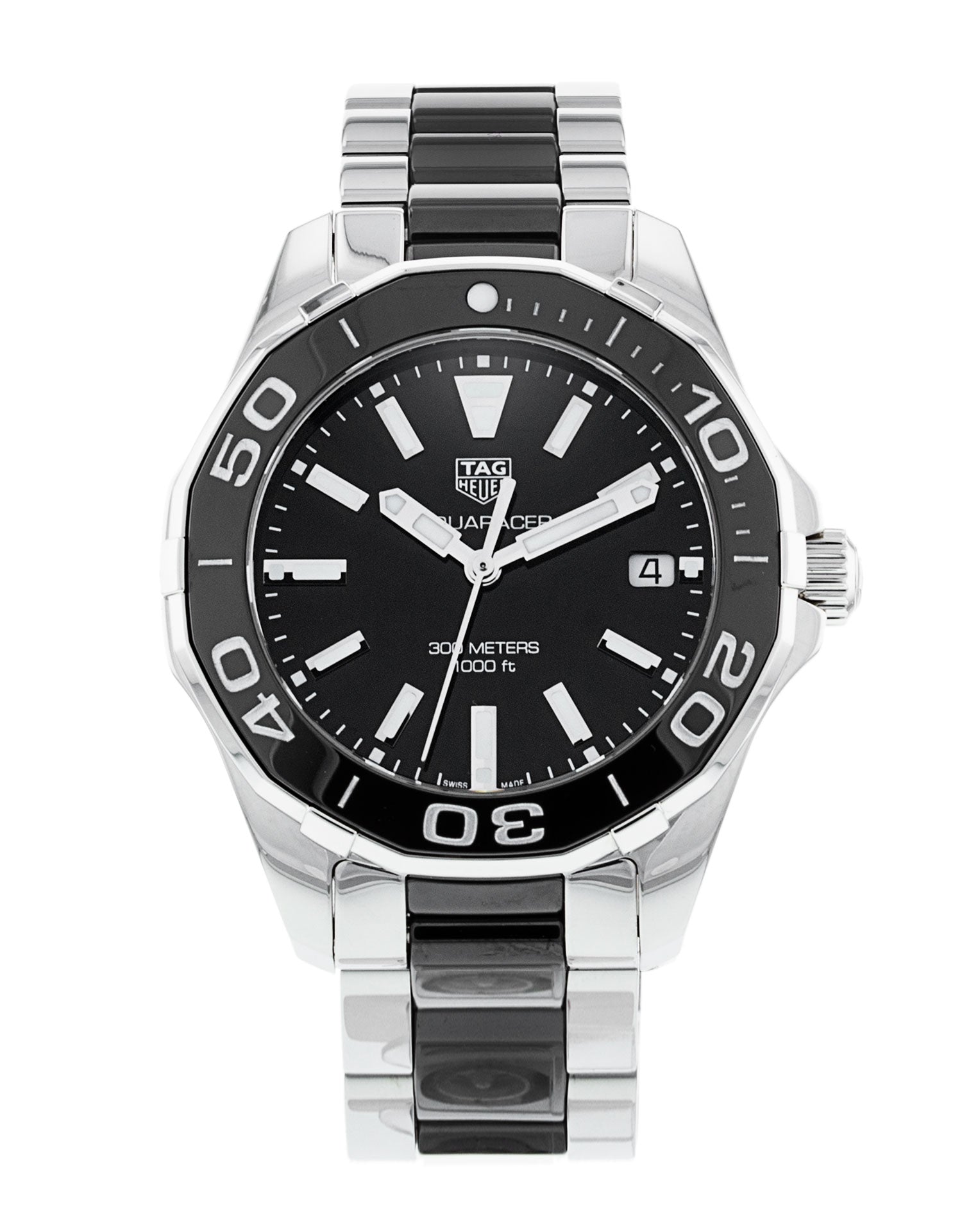 Tag Heuer Aquaracer Quartz 35mm Black Dial Two Tone Steel Strap Watch for Men - WAY131A.BA0913 Watches Tag Heuer   