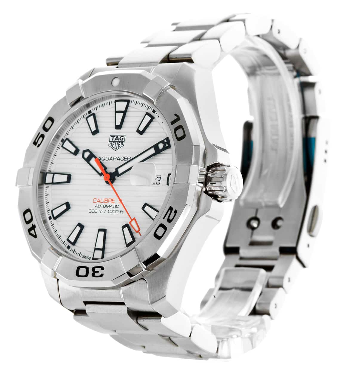 Tag Heuer Aquaracer Calibre 5 Automatic White Dial Silver Steel Strap Watch for Men - WAY2013.BA0927 Watches Tag Heuer   