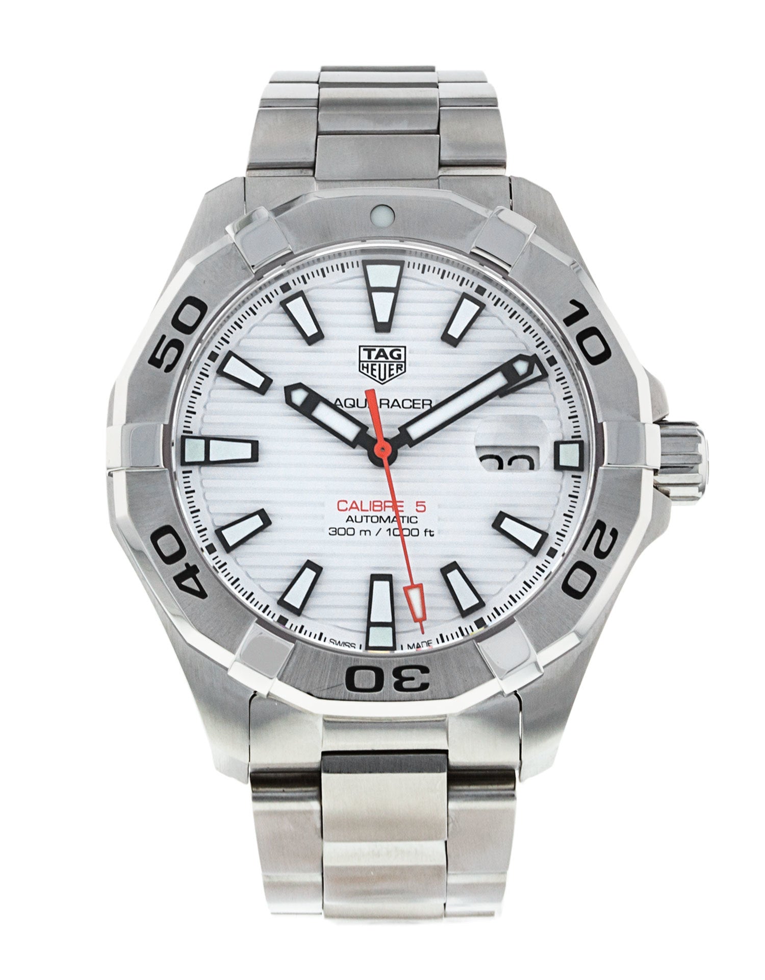 Tag Heuer Aquaracer Calibre 5 Automatic White Dial Silver Steel Strap Watch for Men - WAY2013.BA0927 Watches Tag Heuer   