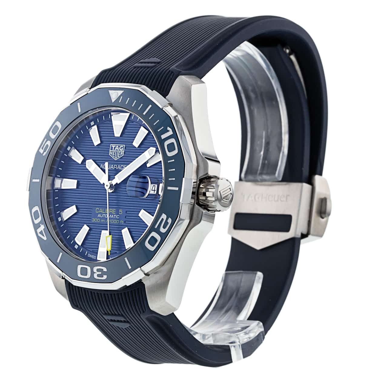 Tag Heuer Aquaracer Calibre 5 Automatic Blue Dial Blue Rubber Strap Watch for Men - WAY201B.FT6150 Watches Tag Heuer   