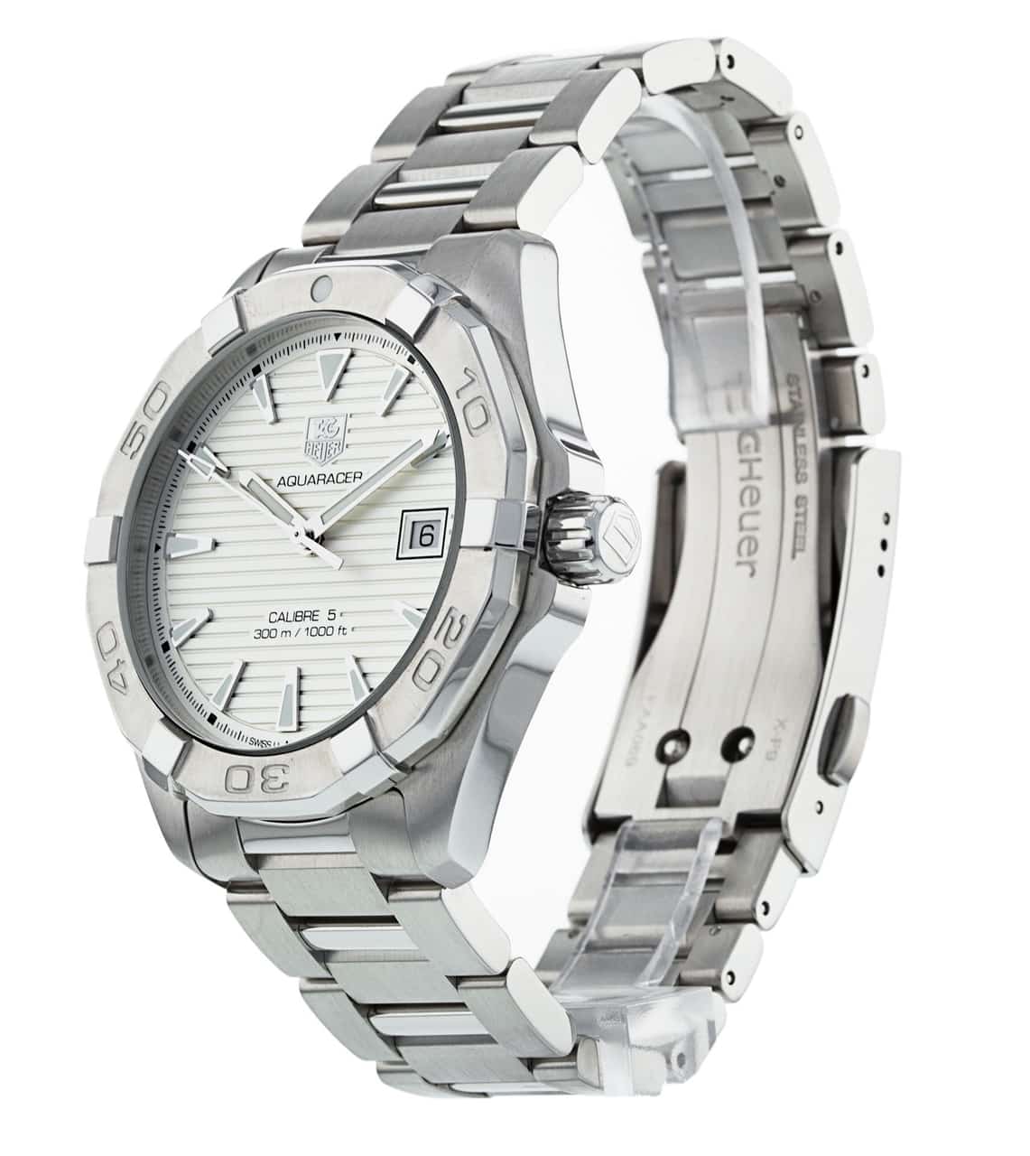 Tag Heuer Aquaracer Automatic 41mm White Dial Silver Steel Strap Watch for Men - WAY2111.BA0928 Watches Tag Heuer   