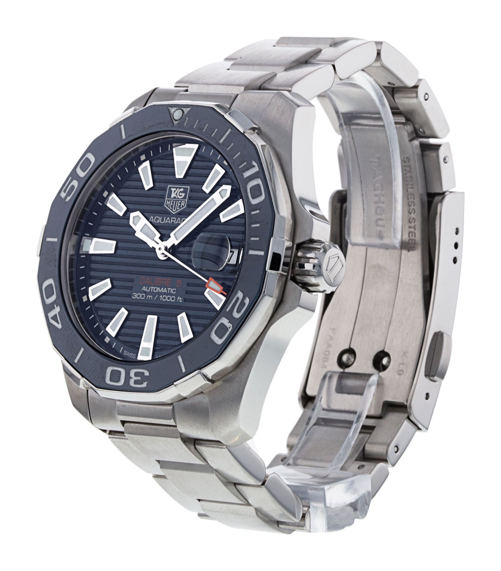 Tag Heuer Aquaracer Calibre 5 Blue Dial Silver Steel Strap Watch for Men - WAY211C.BA0928 Watches Tag Heuer   