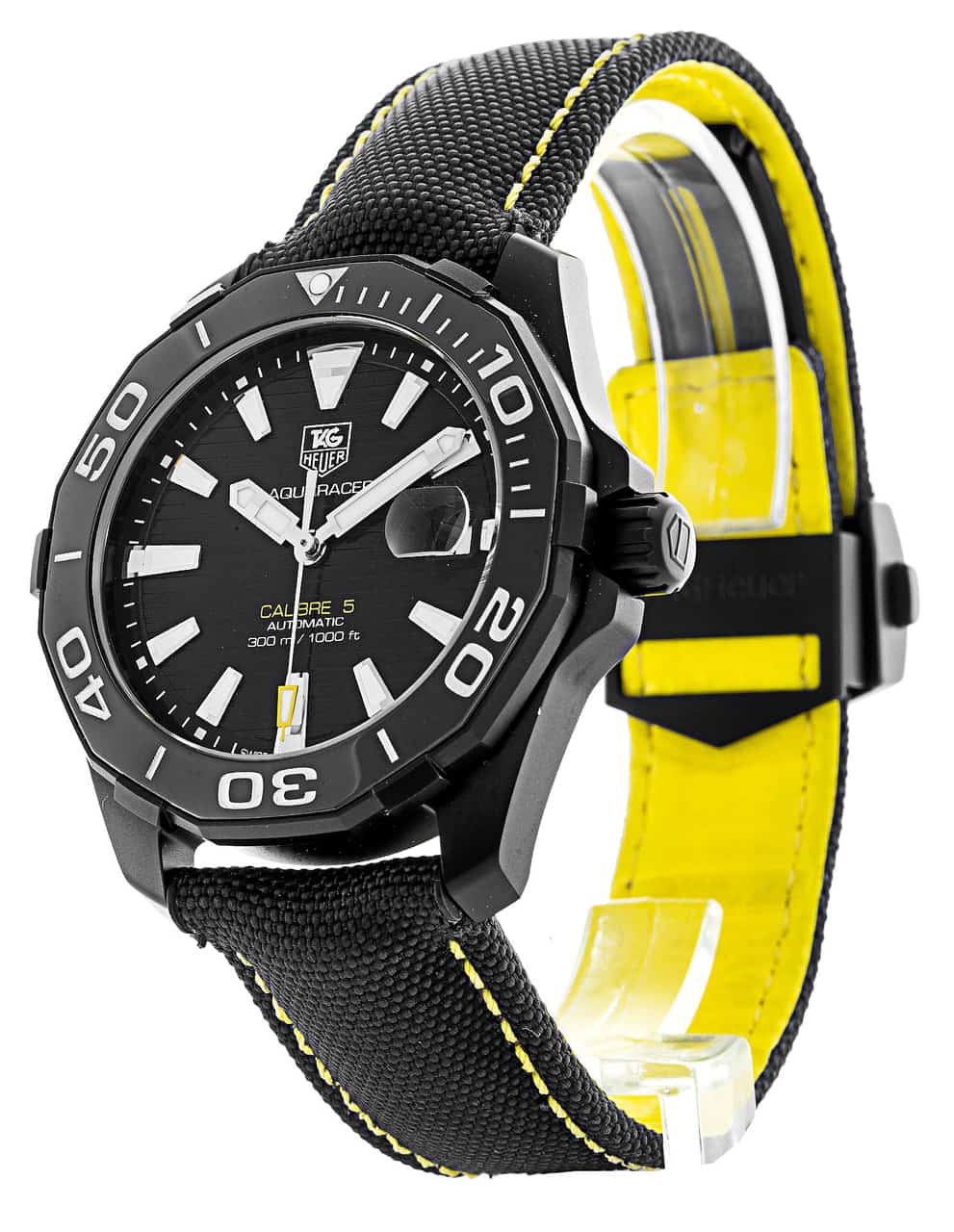 Tag Heuer Aquaracer Calibre 5 Automatic 41mm Black Dial Black Nylon Strap Watch for Men - WAY218A.FC6362 Watches Tag Heuer   