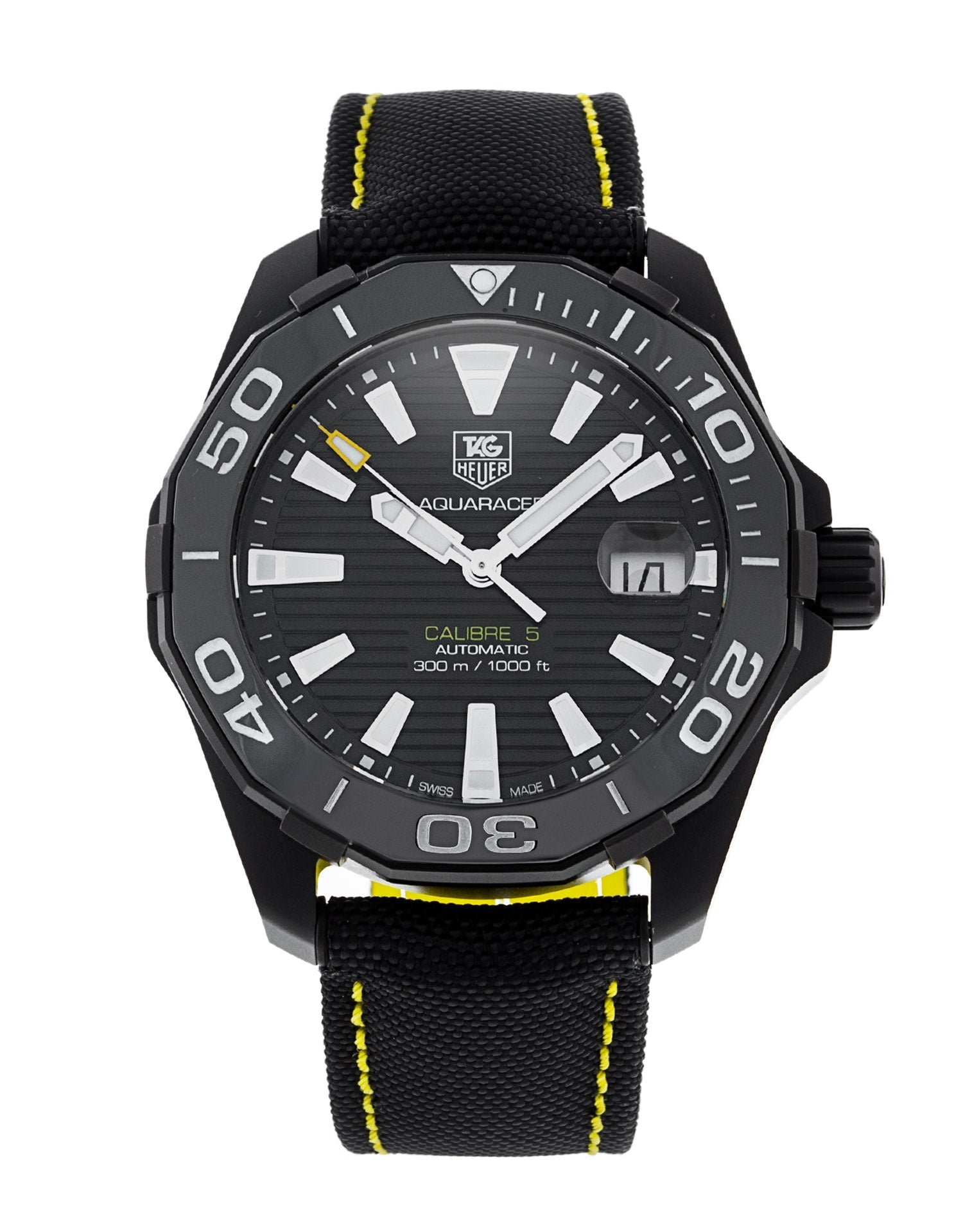 Tag Heuer Aquaracer Calibre 5 Automatic 41mm Black Dial Black Nylon Strap Watch for Men - WAY218A.FC6362 Watches Tag Heuer   