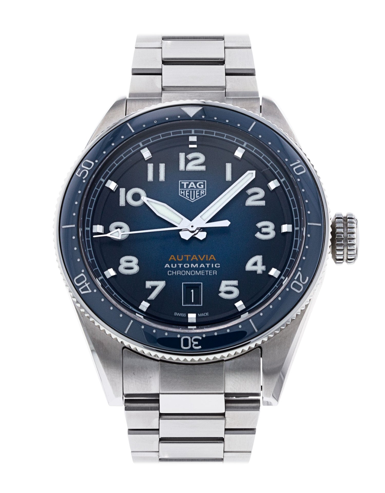 Tag Heuer Autavia Automatic 42mm Blue Dial Silver Steel Strap Watch for Men - WBE5116.EB0173 Watches Tag Heuer   