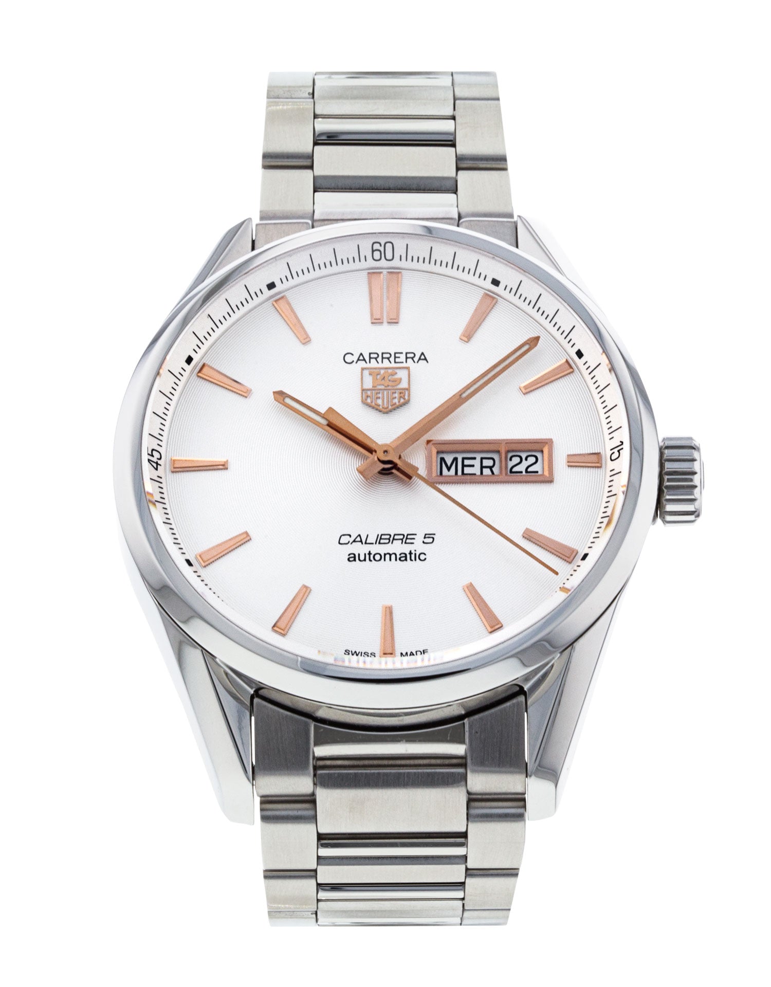 Tag Heuer Carrera Calibre 5 White Dial Silver Steel Strap Watch for Men - WAR201D.BA0723 Watches Tag Heuer   