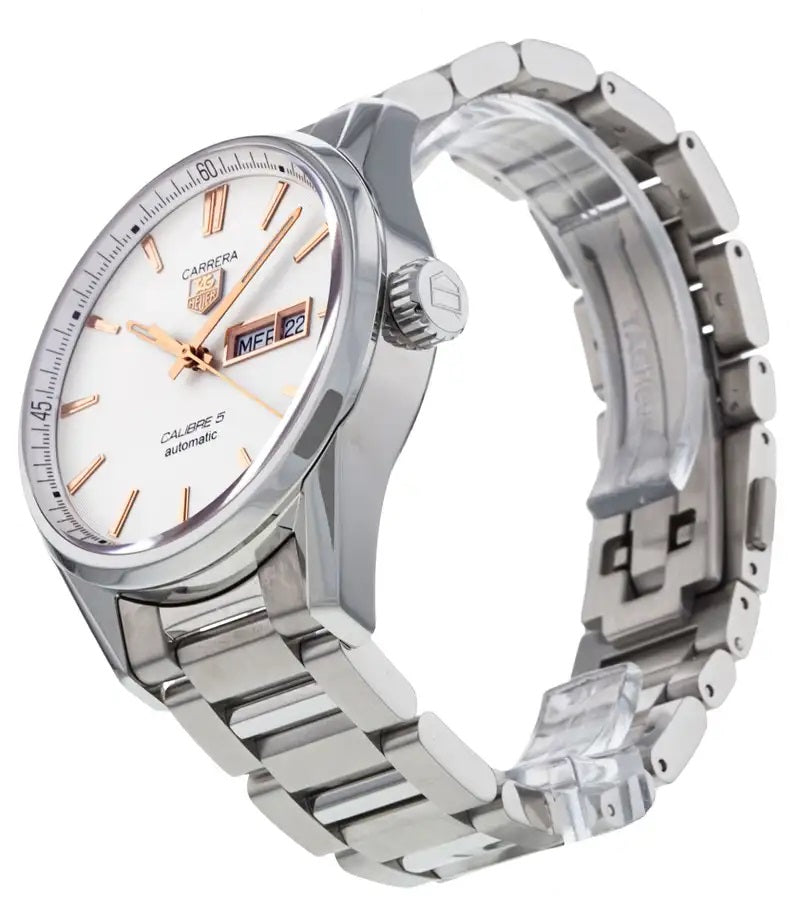 Tag Heuer Carrera Calibre 5 White Dial Silver Steel Strap Watch for Men - WAR201D.BA0723 Watches Tag Heuer   