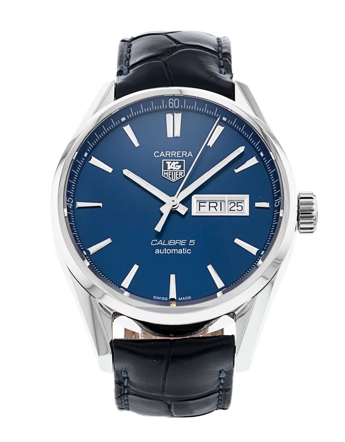 Tag Heuer Carrera Calibre 5 Automatic Blue Dial Blue Leather Strap Watch for Men - WAR201E.FC6292 Watches Tag Heuer   