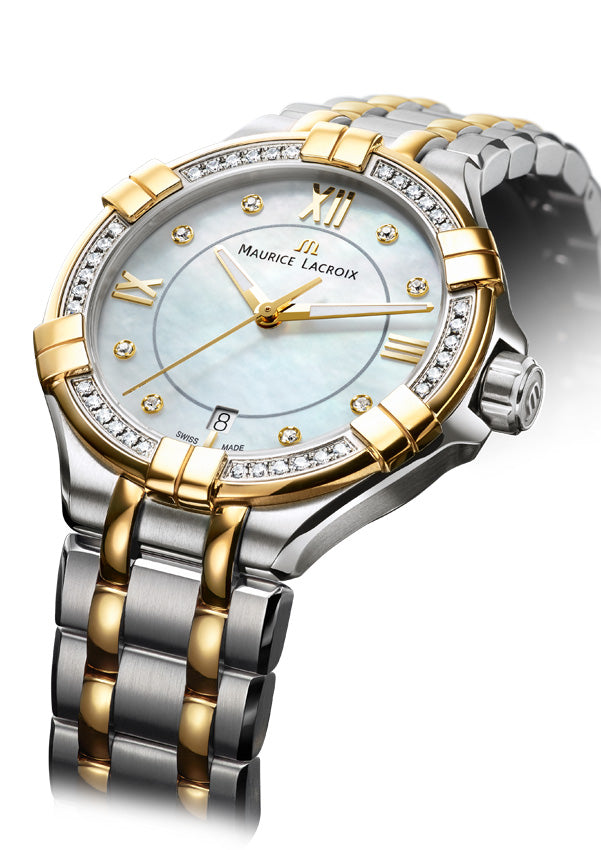 Maurice Lacroix Aikon Diamonds Mother of Pearl Dial Two Tone Steel Strap Watch for Women - A11006-DY503-171-1 Watches Maurice Lacroix   