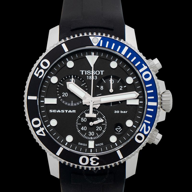 Tissot Seastar 1000 Quartz Chronograph Black Dial Rubber Strap Watch For Men - T120.417.17.051.02 Watches Tissot   