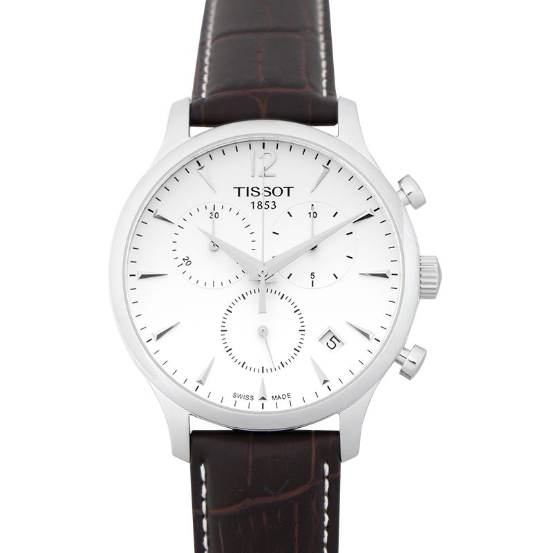 Tissot T Classic Tradition Chronograph White Dial Brown Leather Strap Watch For Men - T063.617.16.037.00 Watches Tissot   