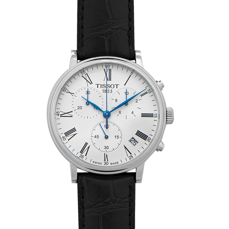 Tissot Carson Premium Chronograph White Dial Black Leather Strap Watch For Men - T122.417.16.033.00 Watches Tissot   