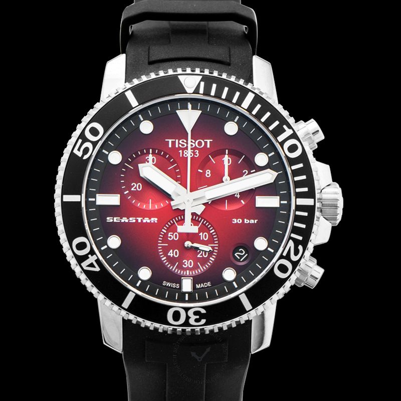 Tissot Seaster 1000 Red Dial Black Rubber Strap Chronograph Watch For Men - T120.417.17.421.00 Watches Tissot   