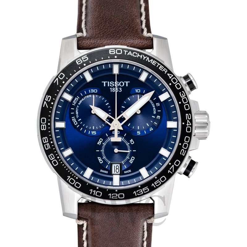 Tissot Supersport Chrono Blue Dial Brown Leather Strap Watch For Men - T125.617.16.041.00 Watches Tissot   