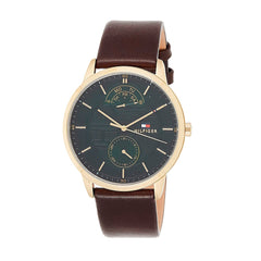 Tommy Hilfiger Hunter Green Dial Brown Leather Strap Watch for Men - 1791607 Watches Tommy Hilfiger   