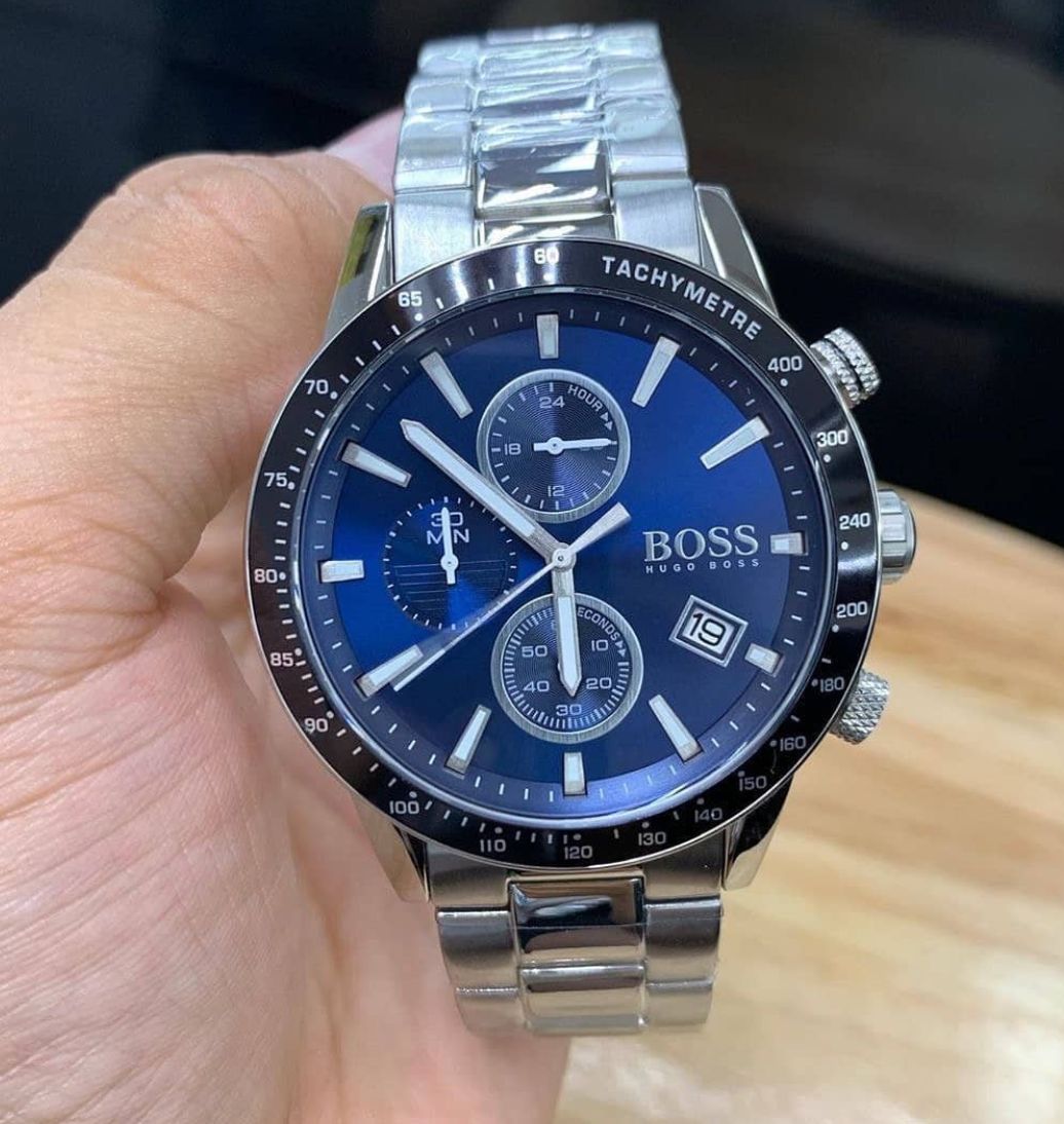 Hugo Boss Rafale Quartz Blue Dial Silver Steel Strap Watch for Men - 1513510 Watches Hugo Boss   