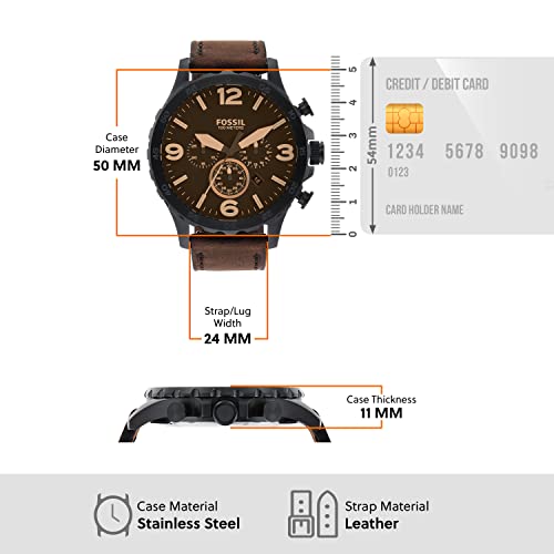 Fossil Nate Chronograph Brown Dial Brown Leather Strap Watch for Men - JR1487 Watches Fossil   