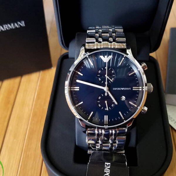 Emporio Armani Gianni Chronograph Blue Dial Silver Stainless Steel Watch For Men - AR1648 Watches Emporio Armani   