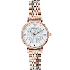 Emporio Armani T-Bar Gianni Crystal Pave Dial Rose Gold Stainless Steel Strap Watch For Women - AR11244 Watches Emporio Armani   