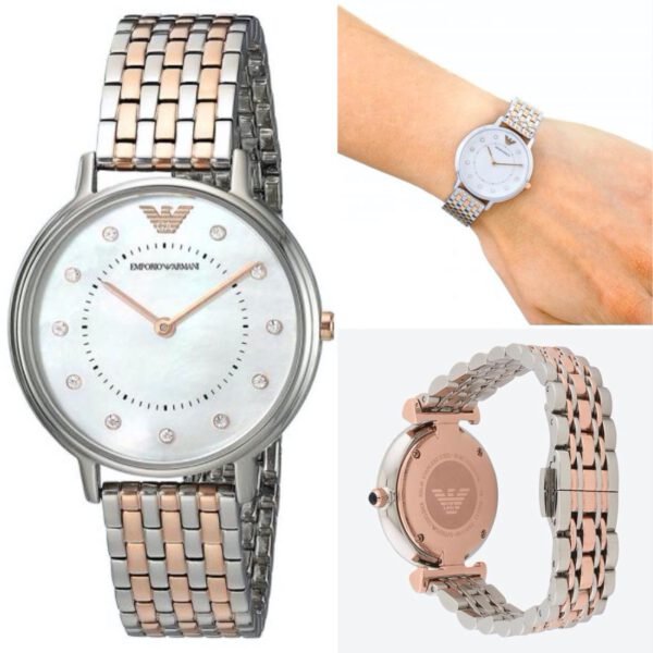 Emporio Armani Gianni T Bar Mother of Pearl Dial Two Tone Stainless Steel Strap Watch For Women - AR2508 Watches Emporio Armani   