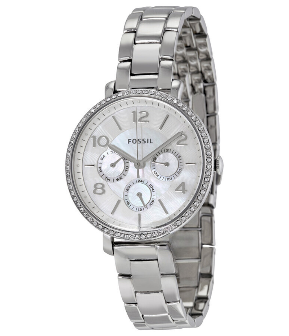 Fossil Jacqueline Multi-Function Mother of Pearl Dial Silver Steel Strap Watch for Women - ES3755 Watches Fossil   