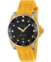 Gucci Dive Black Dial Yellow Rubber Strap Watch For Men - YA136319 Watches Gucci   