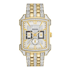 Bulova Crystal Chronograph White Dial Two Tone Steel Strap Watch for Men - 98C109 Watches Bulova   