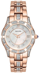 Bulova Crystal Mother of Pearl Dial Rose Gold Steel Strap Watch for Women - 98L197 Watches Bulova   