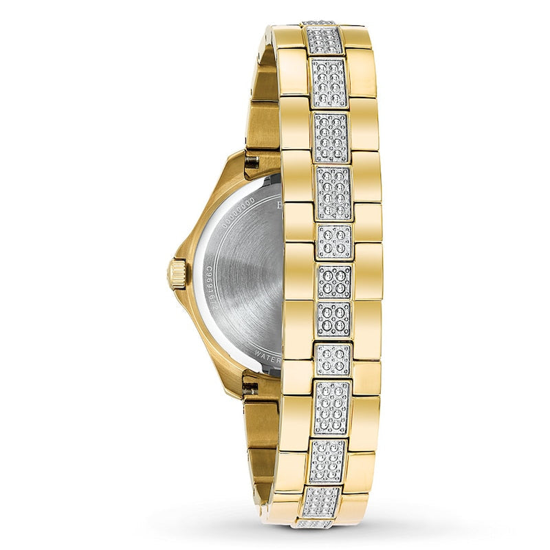 Bulova Crystal Collection Silver Crystal Dial Gold Steel Strap Watch for Women - 98L228 Watches Bulova   