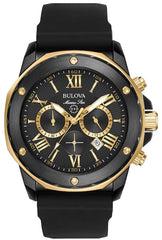 Bulova Marine Star Chronograph Black Dial Black Rubber Strap Watch for Men - 98B278 Watches Bulova   