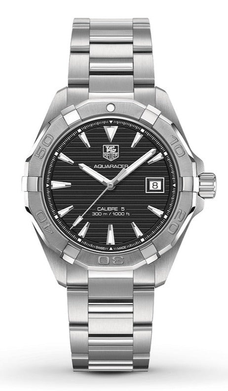 Tag Heuer Aquaracer Automatic 41mm Black Dial Silver Steel Strap Watch for Men - WAY2110.BA0928 Watches Tag Heuer   