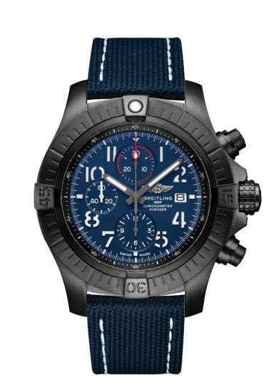 Breitling Super Avenger Chronograph 48 Night Mission Blue Dial Blue Leather Strap Watch for Men - V13375101C1X2 Watches Breitling   