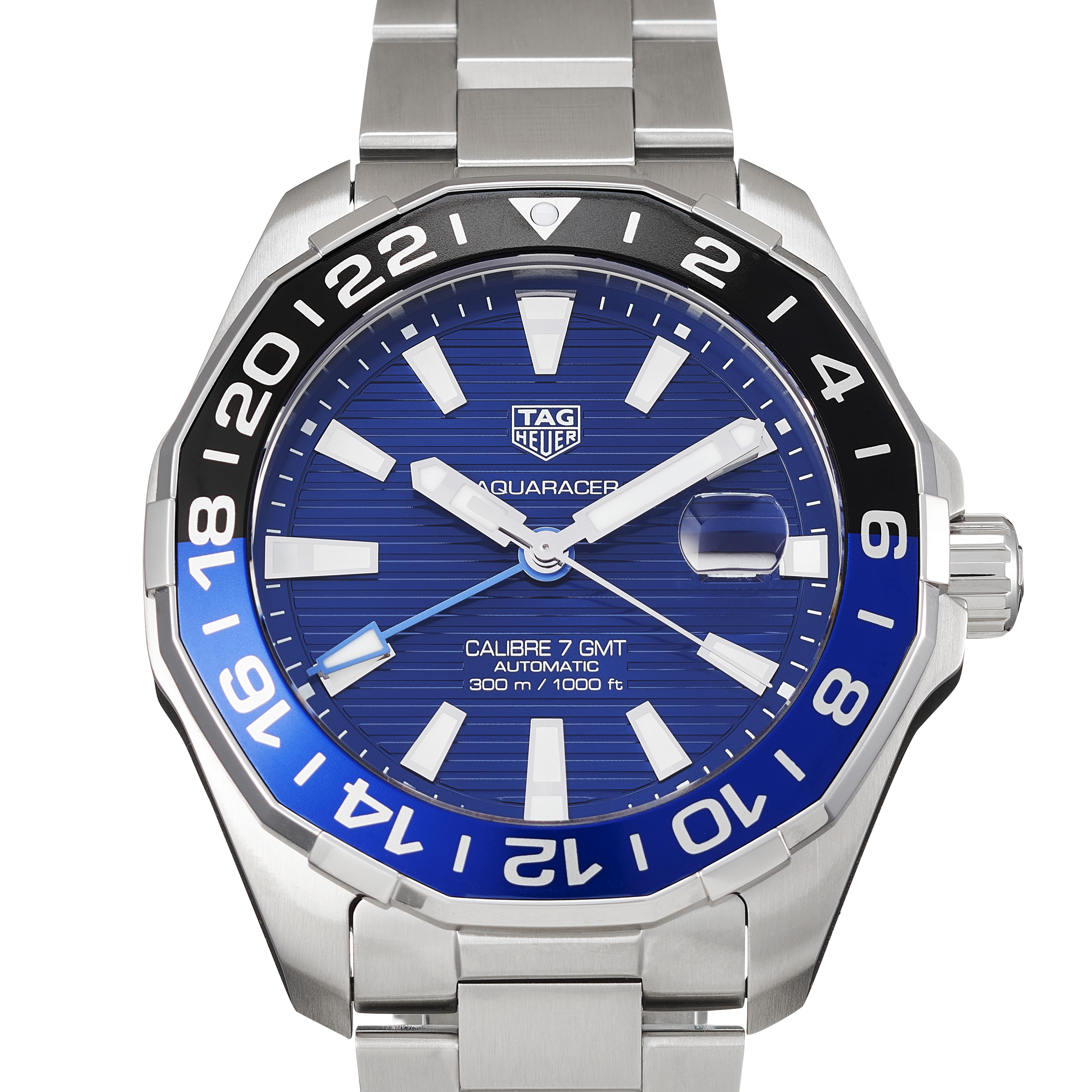 Tag Heuer Aquaracer GMT Calibre 6 Automatic Blue Dial Silver Steel Strap Watch for Men - WAY201T.BA0927 Watches Tag Heuer   