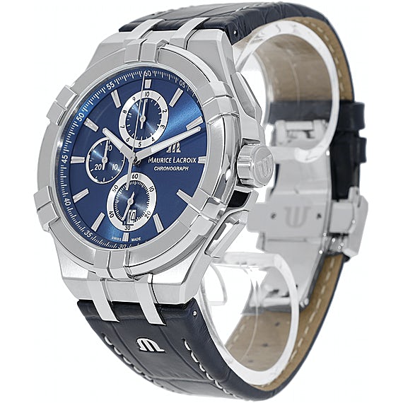 Maurice Lacroix Aikon Chronograph Blue Dial Blue Leather Strap Watch for Men - AI1018-SS001-430-1 Watches Maurice Lacroix   
