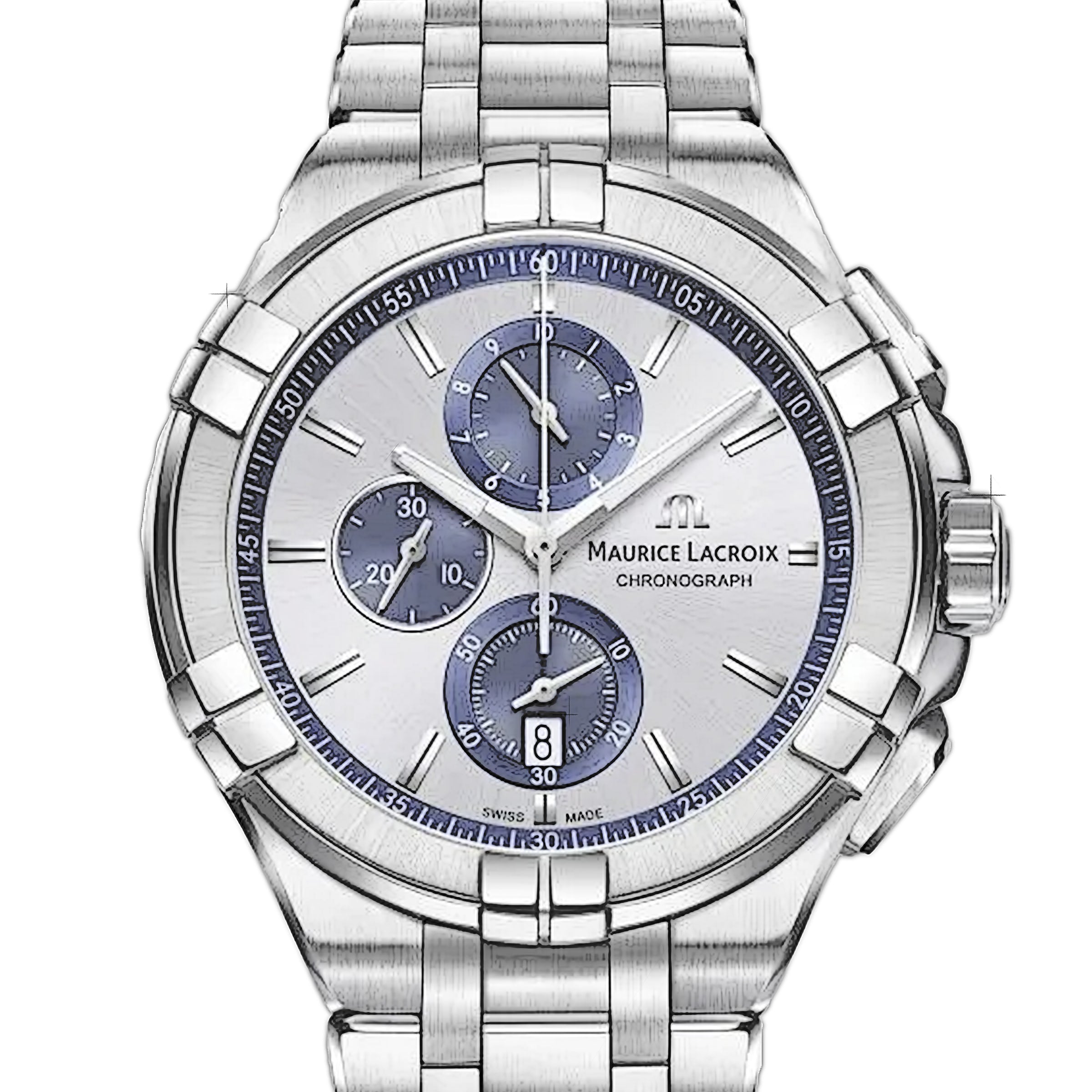 Maurice Lacroix Aikon Chronograph Silver Dial Silver Steel Strap Watch for Men - AI1018-SS002-131-1 Watches Maurice Lacroix   